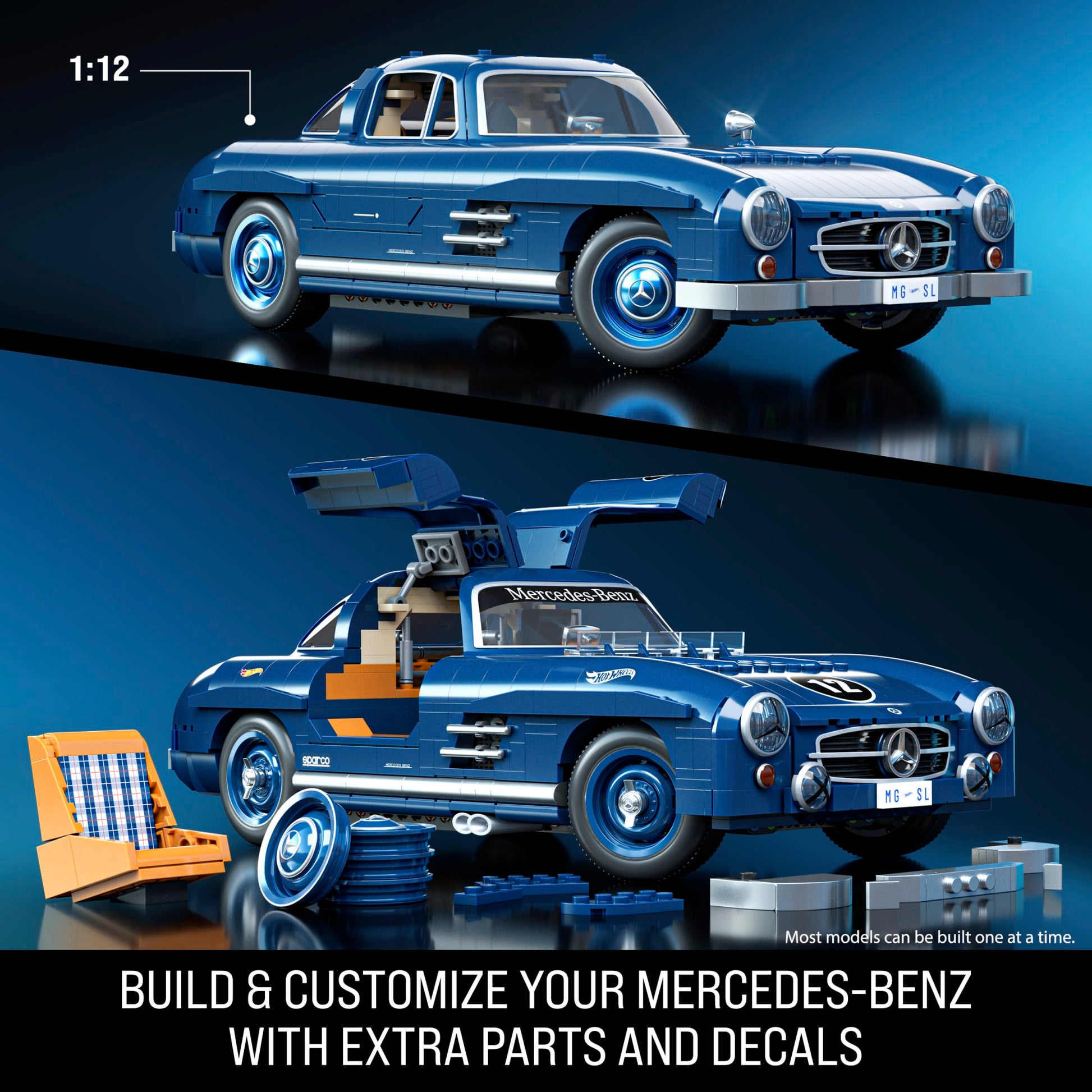 (Sold Out) Mattel Brick Shop Hot Wheels Mercedes-Benz 300 SL Building Toy Kit (1600 Pieces), For Collectors