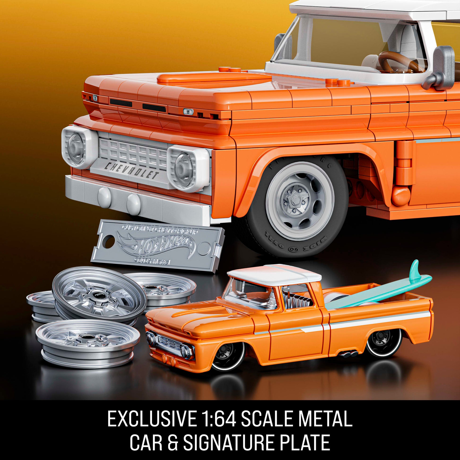 (Sold Out) Mattel Brick Shop Hot Wheels Custom ’62 Chevy Pickup Building Toy Kit (858 Pieces), For Collectors