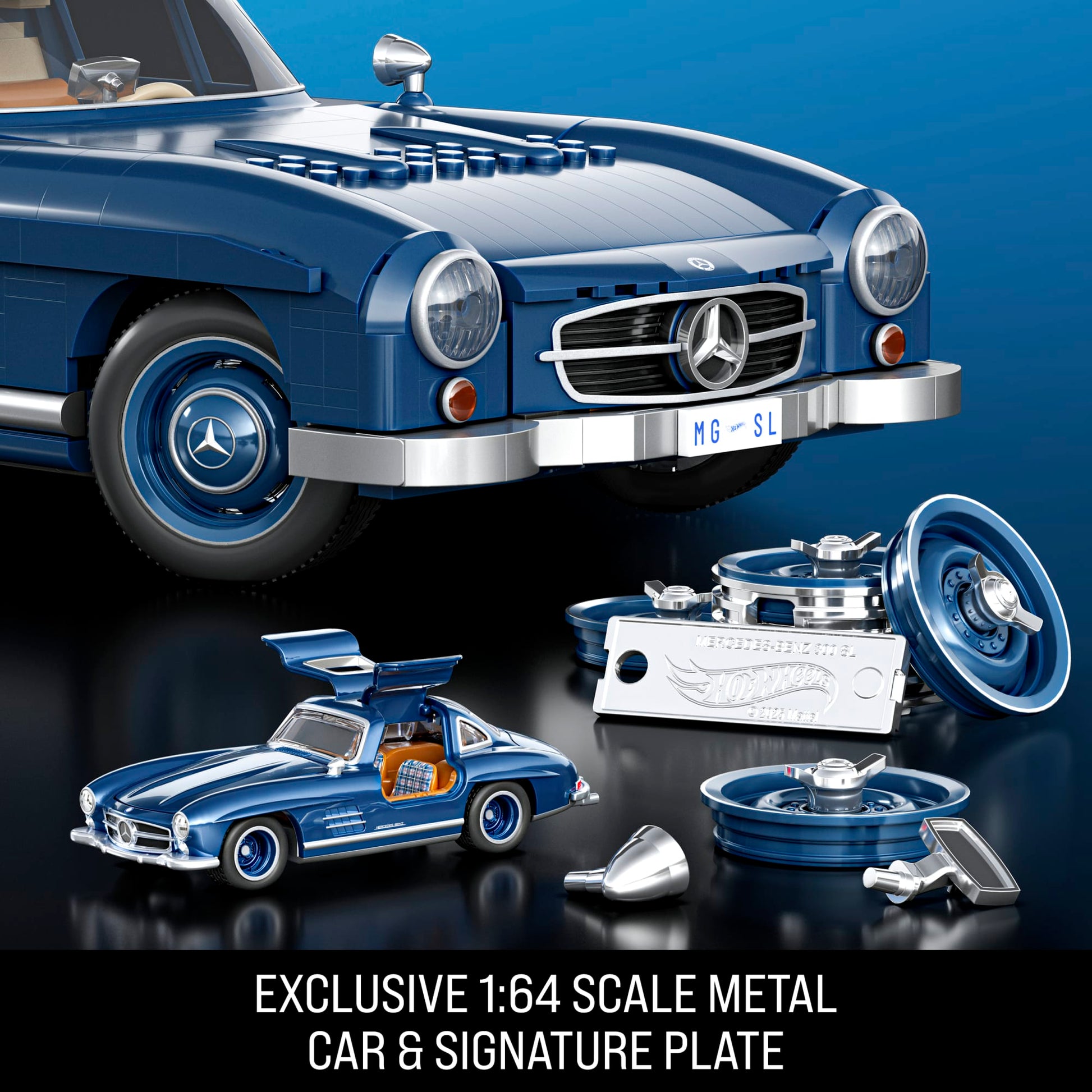 (Sold Out) Mattel Brick Shop Hot Wheels Mercedes-Benz 300 SL Building Toy Kit (1600 Pieces), For Collectors